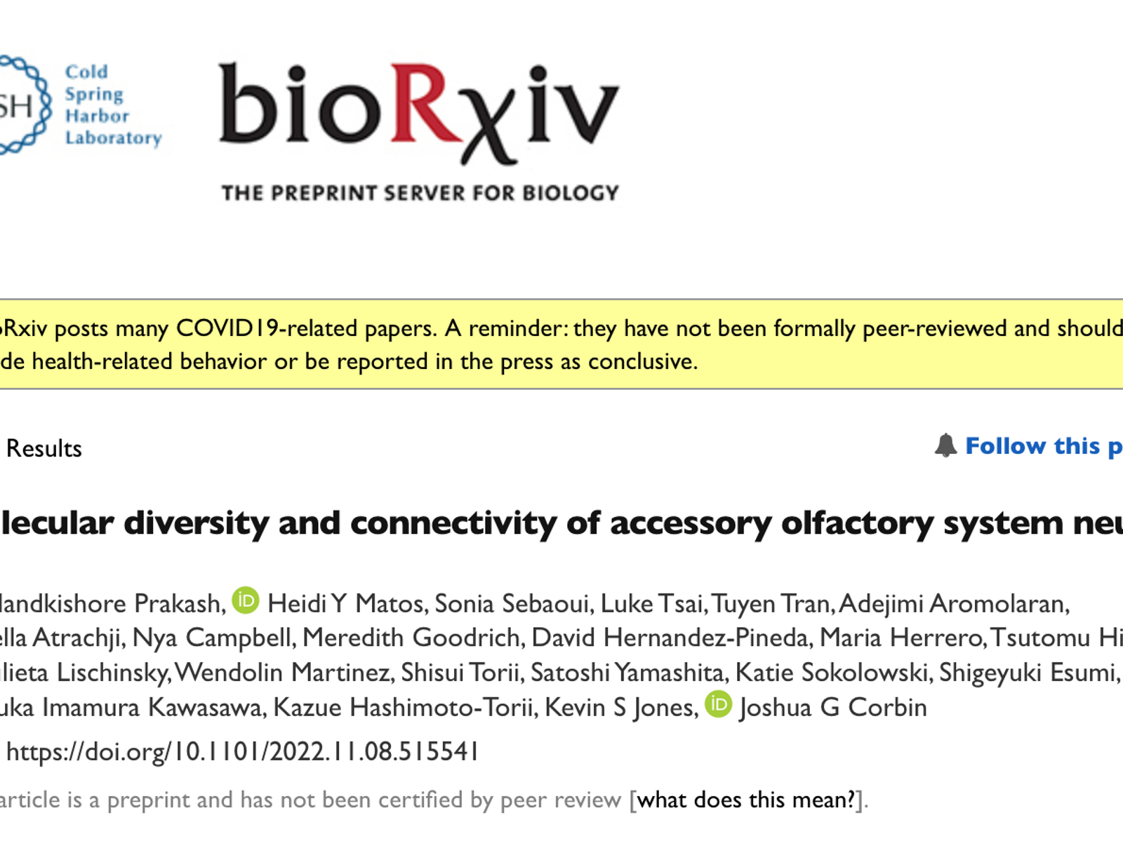 Pre-print on accessory olfactory bulb diversity and connectivity now available on BioRxiv